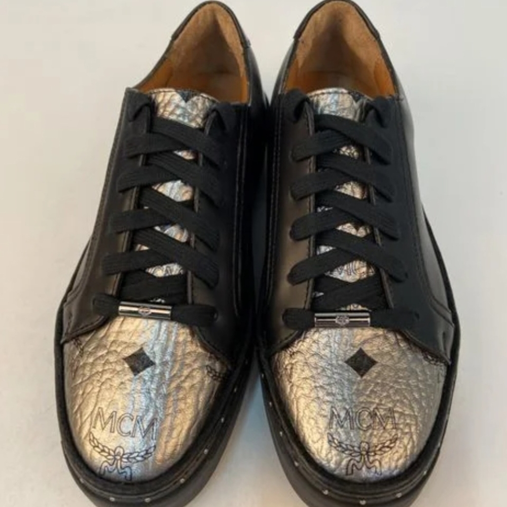 MCM Terrain Derby Visetos Cognac Silver Toe Men's Shoes Size US 11 (EU 44)